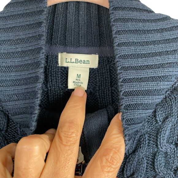 L.L.Bean Medium Navy Blue Cable Knit Zip-up Sweater Women's M Heavyweight Cozy - Picture 9 of 11